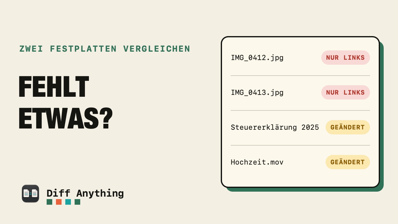 So vergleichen Sie den Inhalt von zwei Festplatten auf dem Mac