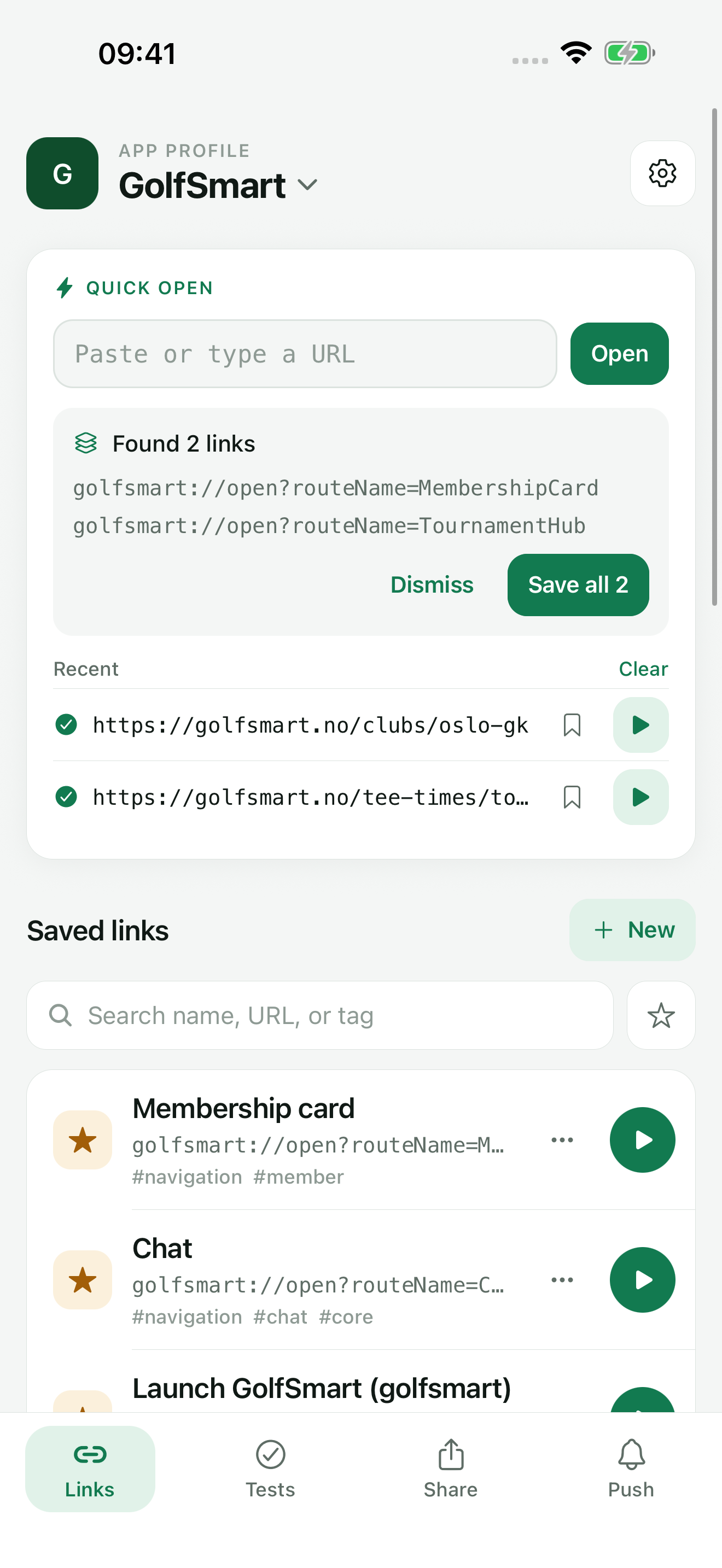 TestDock Quick open offering Save all for two pasted links